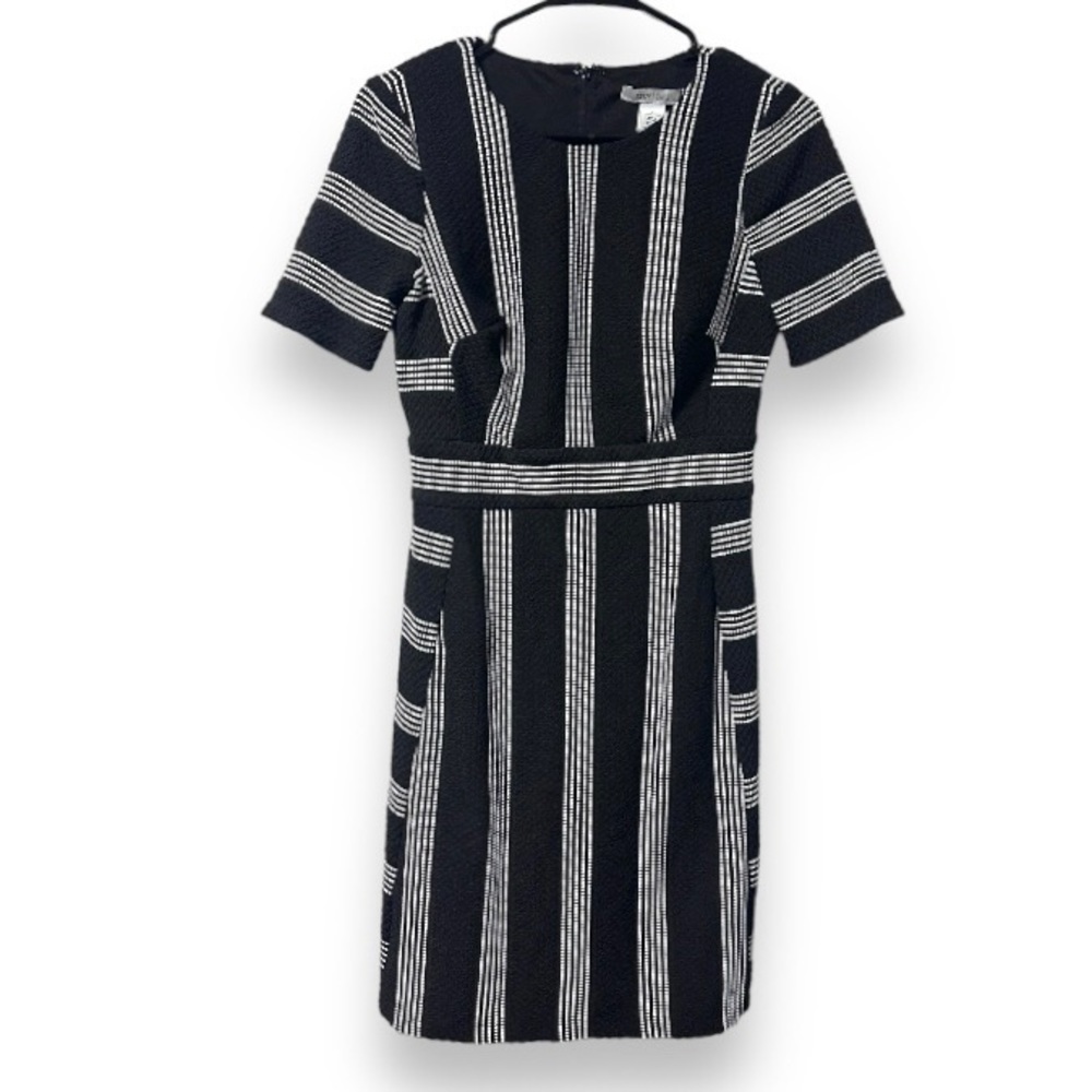 White House Black Market Black and White Striped Knit Sheath Dress